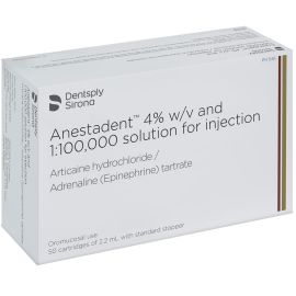 Dentsply Anestadent 4% Articaine 1:100,000 Solution for Injection - Pack Of 50 Cartridges Of 2.2ml