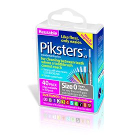 Piksters Interdental Brush - Size 0 Silver (Grey) 0.35mm - 40 Brushes Per Pack
