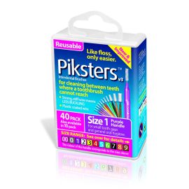 Piksters Interdental Brush - Size 1 Purple 0.50mm - 40 Brushes Per Pack