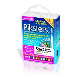 Piksters Interdental Brush - Size 2 White 0.55mm - 40 Brushes Per Pack