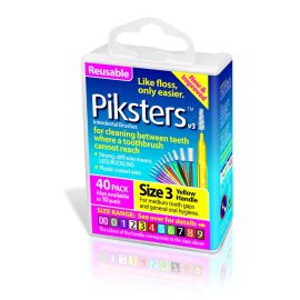 Piksters Interdental Brush - Size 3 Yellow 0.60mm - 40 Brushes Per Pack