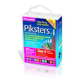 Piksters Interdental Brush - Size 4 Red 0.65mm - 40 Brushes Per Pack
